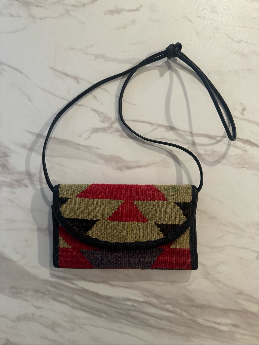 Vintage 90s Joan & David Kilim Woven Crossbody Wallet Bag Made in USA